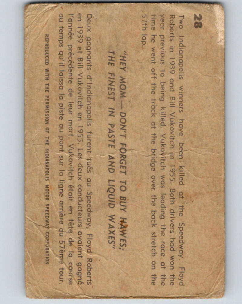 1960 Hawes Wax Indy #28 Purude University V16463
