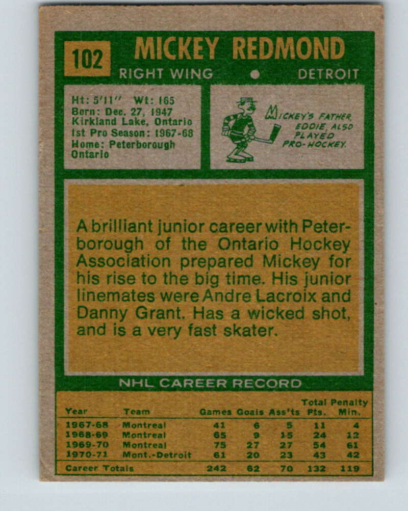 1971-72 Topps #102 Mickey Redmond Detroit Red Wings V16536