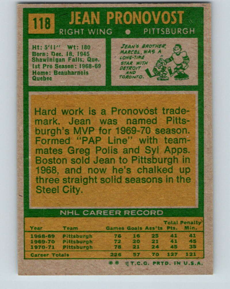 1971-72 Topps #118 Jean Pronovost Pittsburgh Penguins V16543