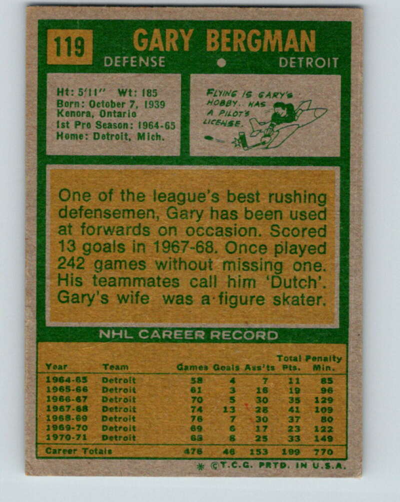 1971-72 Topps #119 Gary Bergman Detroit Red Wings V16544