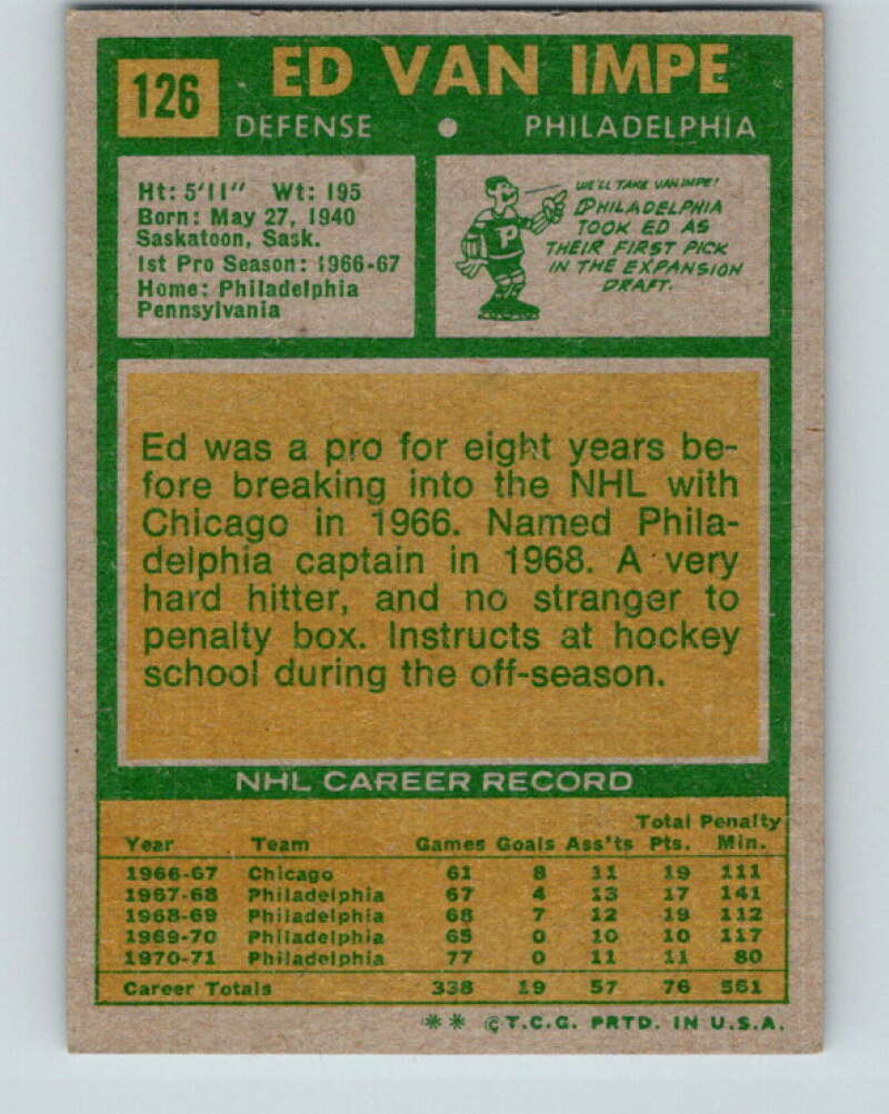 1971-72 Topps #126 Ed Van Impe Philadelphia Flyers V16545