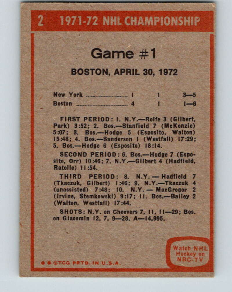 1972-73 Topps #2 Playoff Game 1 Rangers/Bruins V16551