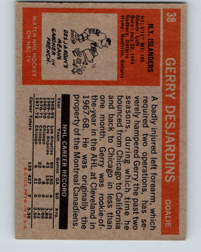 1972-73 Topps #38 Gerry Desjardins New York Islanders V16557