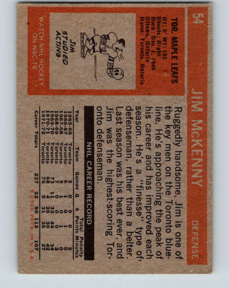 1972-73 Topps #54 Jim McKenny Toronto Maple Leafs V16559