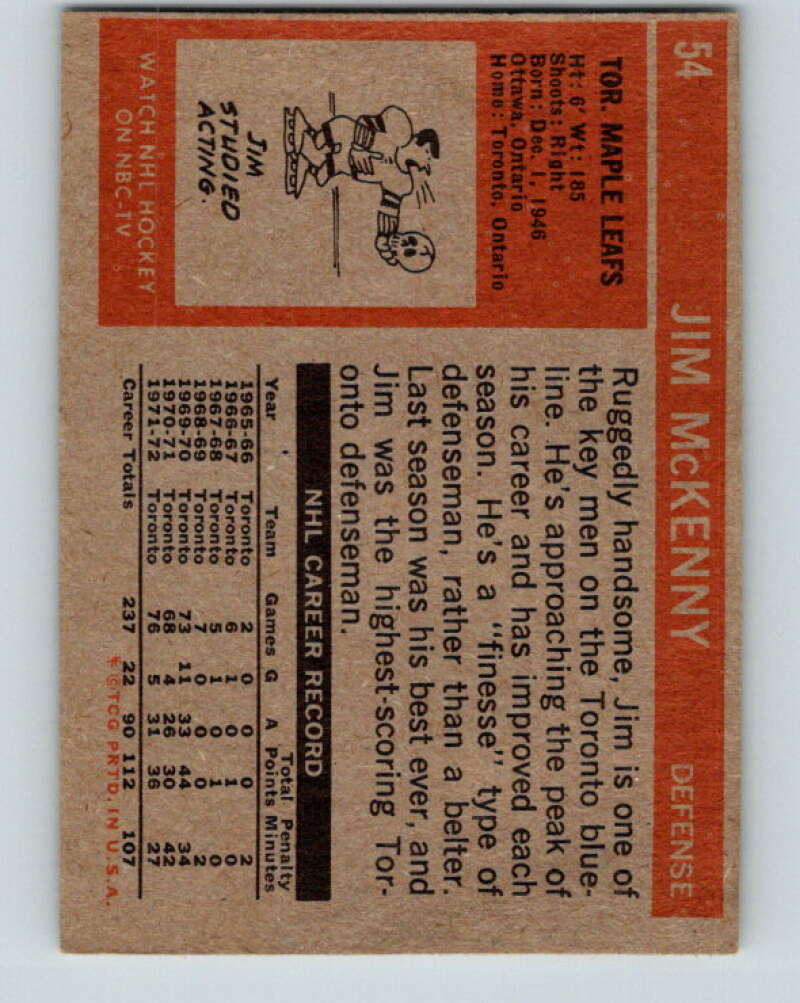 1972-73 Topps #54 Jim McKenny Toronto Maple Leafs V16560