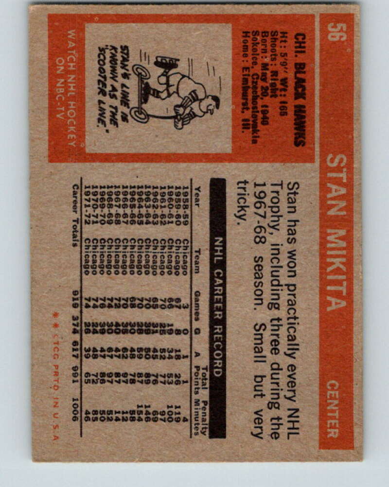 1972-73 Topps #56 Stan Mikita Chicago Blackhawks V16561