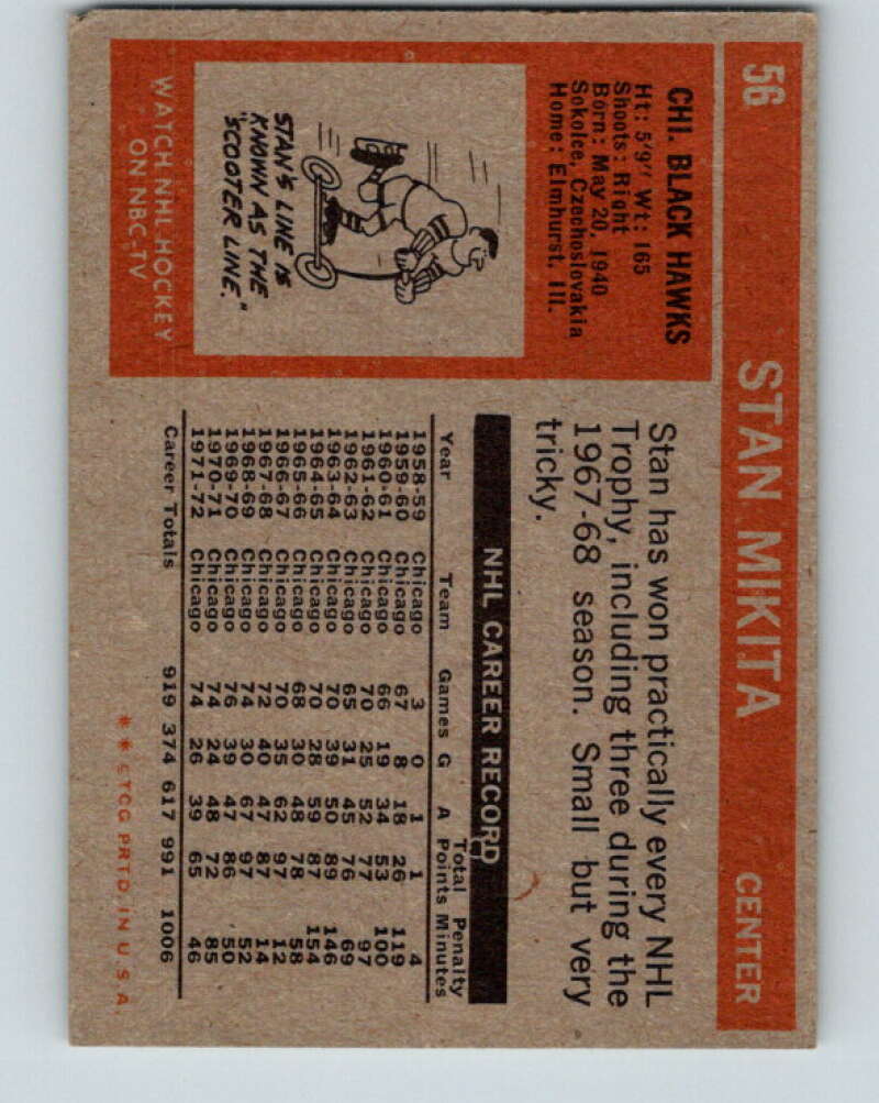 1972-73 Topps #56 Stan Mikita Chicago Blackhawks V16562