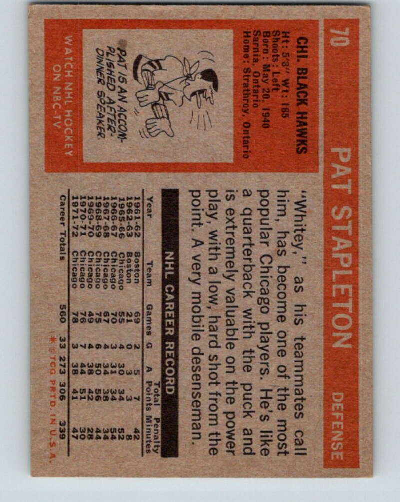 1972-73 Topps #70 Pat Stapleton Chicago Blackhawks V16566