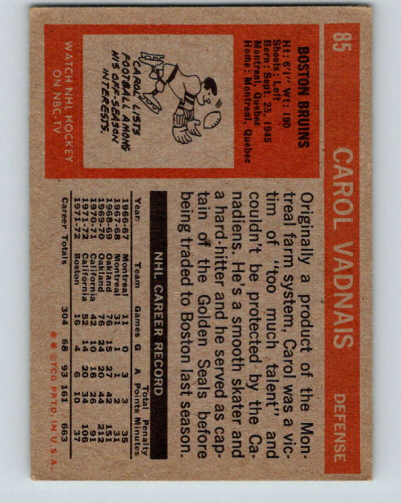 1972-73 Topps #85 Carol Vadnais Boston Bruins V16570