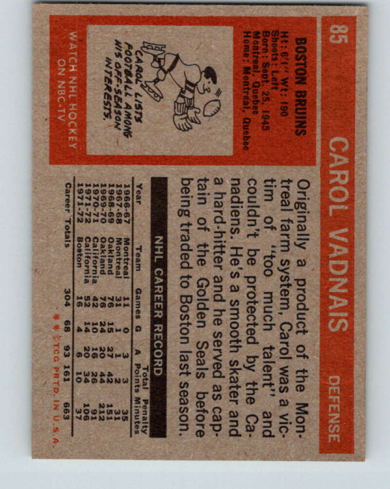 1972-73 Topps #85 Carol Vadnais Boston Bruins V16571