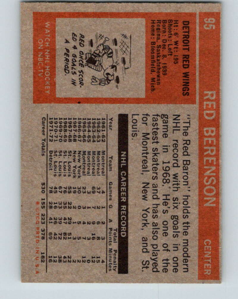 1972-73 Topps #95 Red Berenson Detroit Red Wings V16574