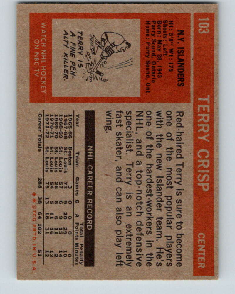 1972-73 Topps #103 Terry Crisp New York Islanders V16577