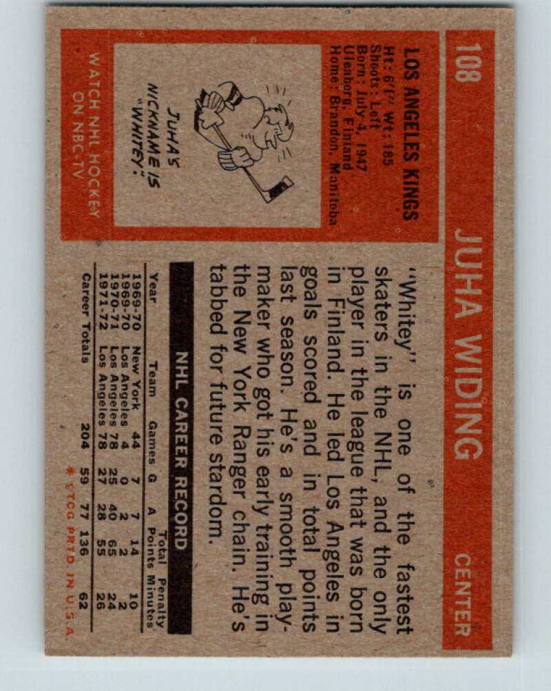 1972-73 Topps #108 Juha Widing Los Angeles Kings V16583
