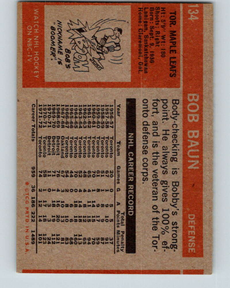 1972-73 Topps #134 Bob Baun Toronto Maple Leafs V16592