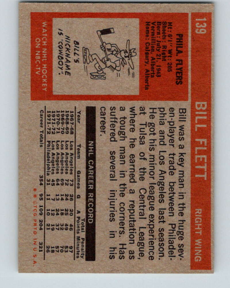1972-73 Topps #139 Bill Flett Philadelphia Flyers V16596