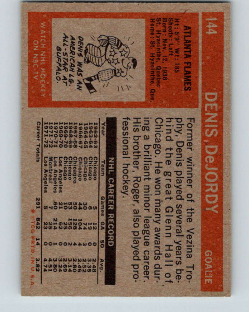 1972-73 Topps #144 Denis DeJordy New York Islanders V16597
