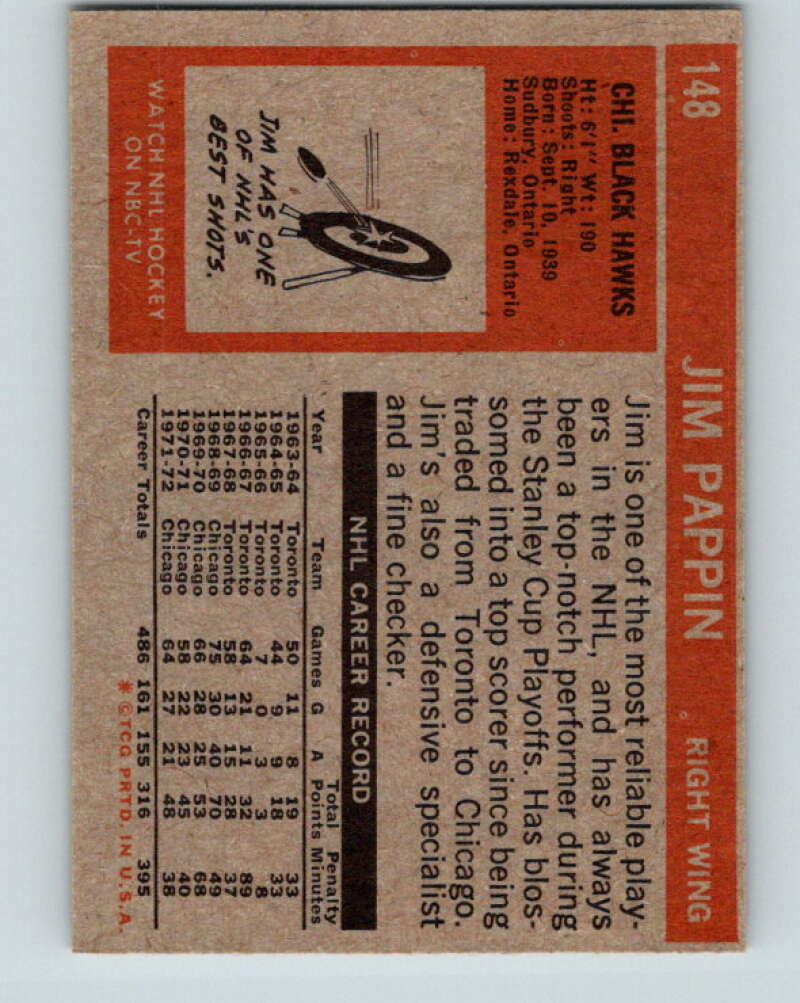 1972-73 Topps #148 Jim Pappin Chicago Blackhawks V16598