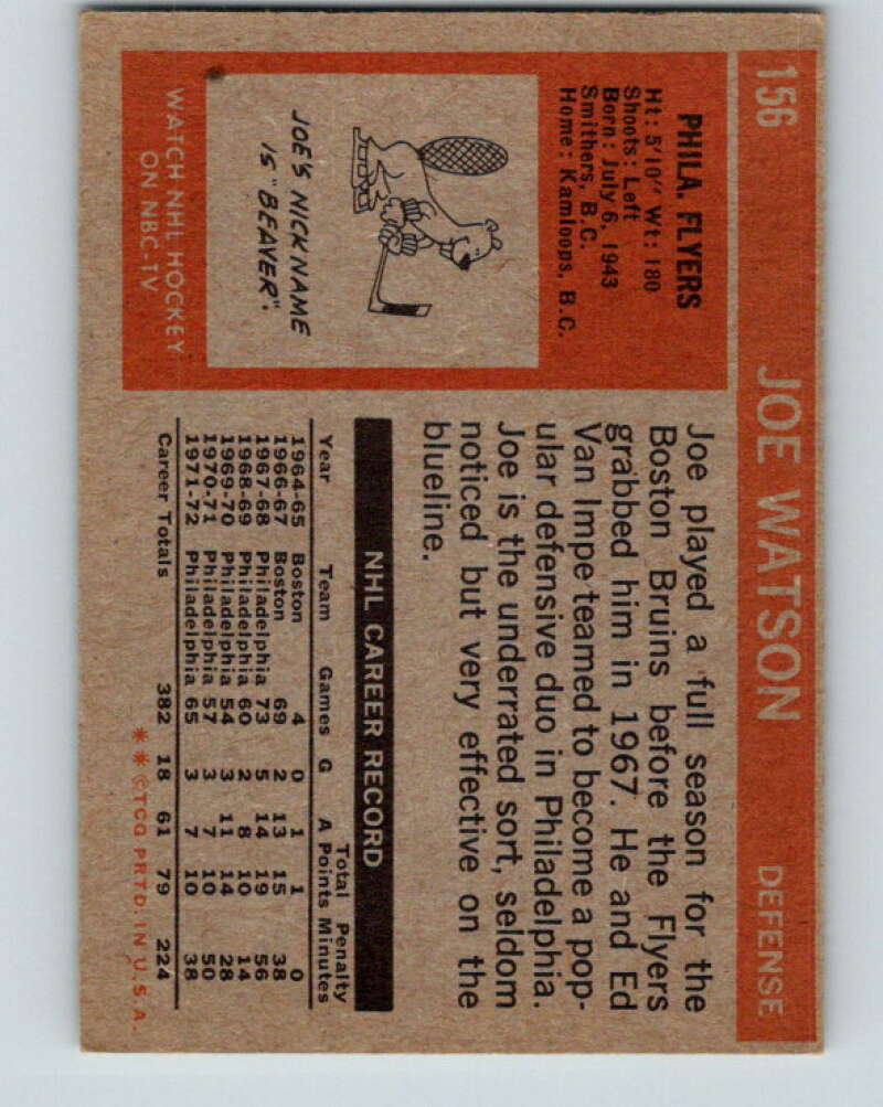 1972-73 Topps #156 Joe Watson Philadelphia Flyers V16600