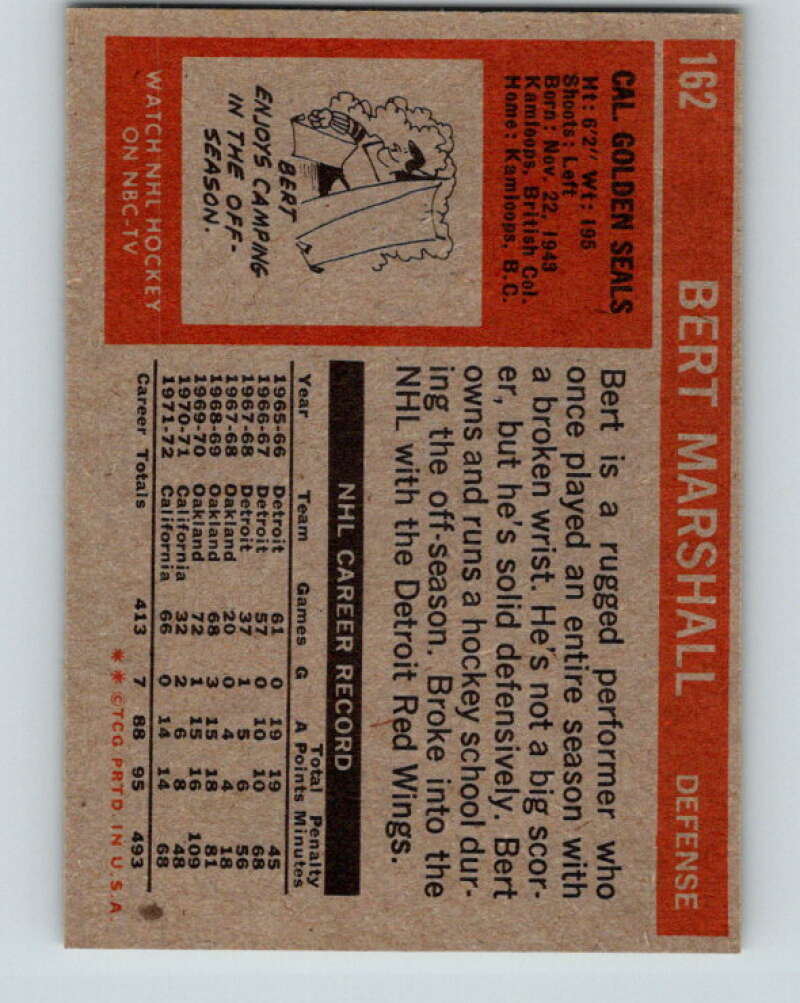 1972-73 Topps #162 Bert Marshall California Golden Seals V16604