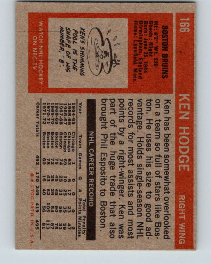 1972-73 Topps #166 Ken Hodge Boston Bruins V16606