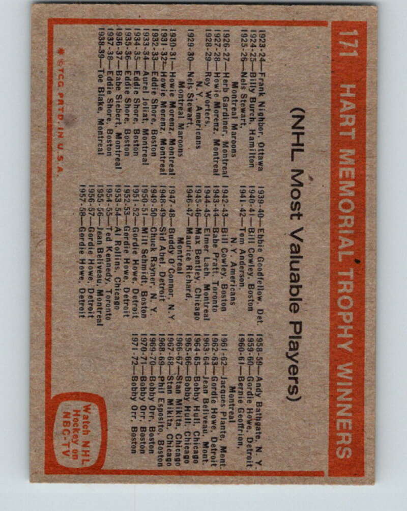 1972-73 Topps #171 Hart Memorial Trophy V16609