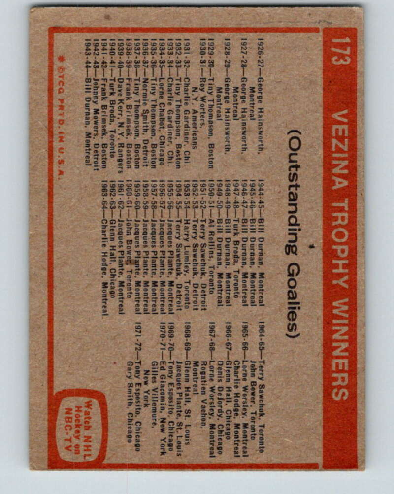 1972-73 Topps #173 Vezina Trophy V16610