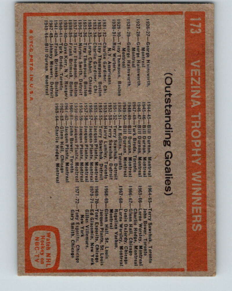 1972-73 Topps #173 Vezina Trophy V16611