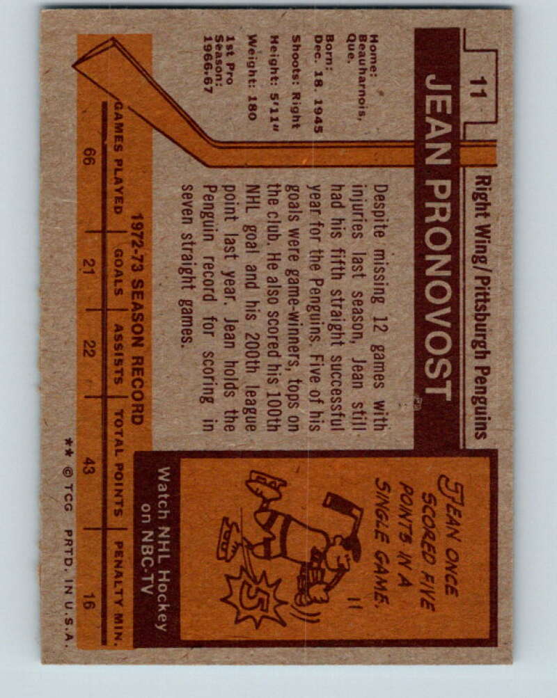 1973-74 Topps #11 Jean Pronovost Pittsburgh Penguins V16619