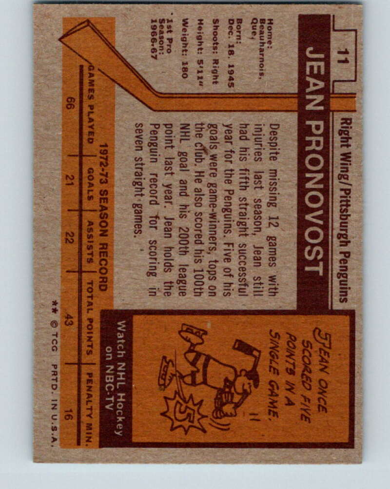 1973-74 Topps #11 Jean Pronovost Pittsburgh Penguins V16620