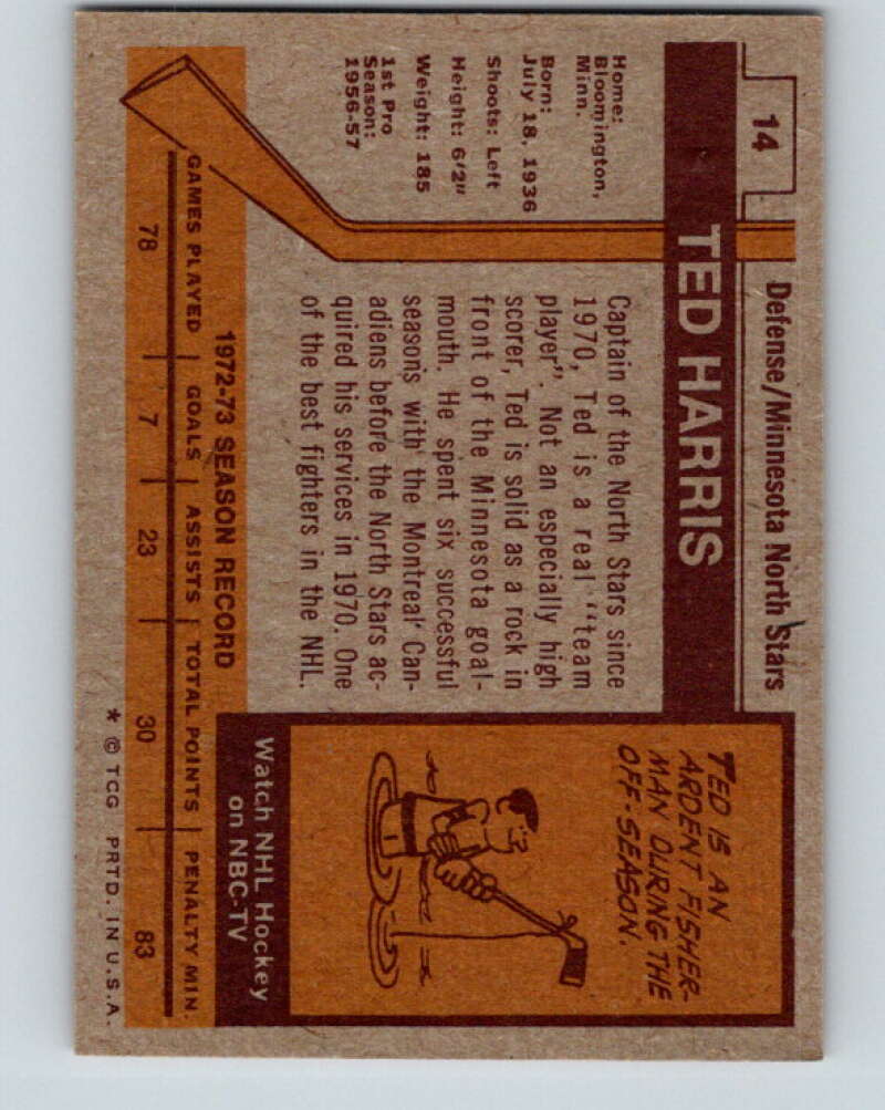 1973-74 Topps #14 Ted Harris Minnesota North Stars V16621