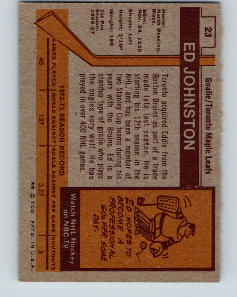 1973-74 Topps #23 Ed Johnston Toronto Maple Leafs V16625
