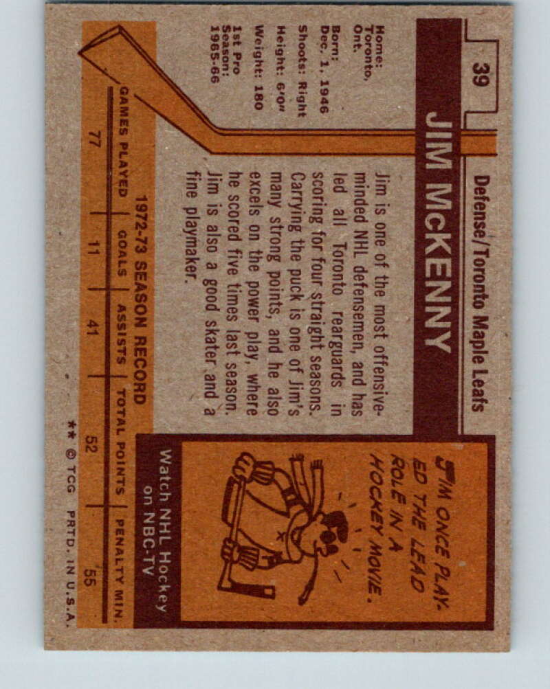 1973-74 Topps #39 Jim McKenny Toronto Maple Leafs V16629