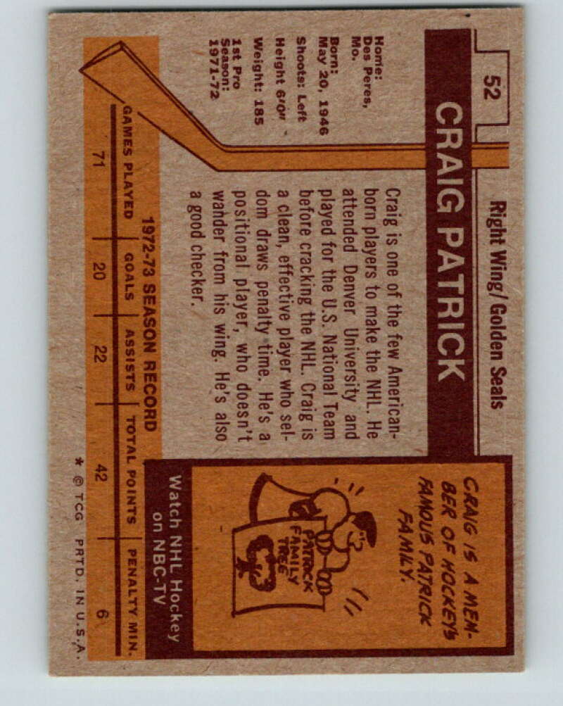 1973-74 Topps #52 Craig Patrick California Golden Seals V16634