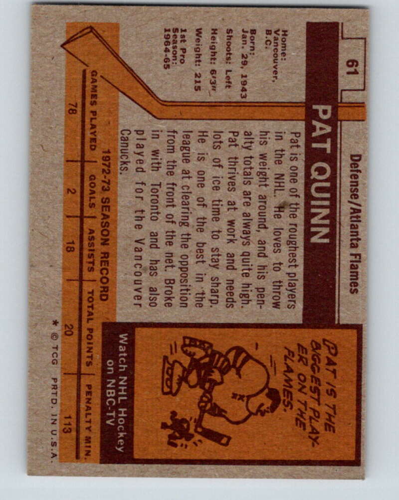 1973-74 Topps #61 Pat Quinn Atlanta Flames V16641