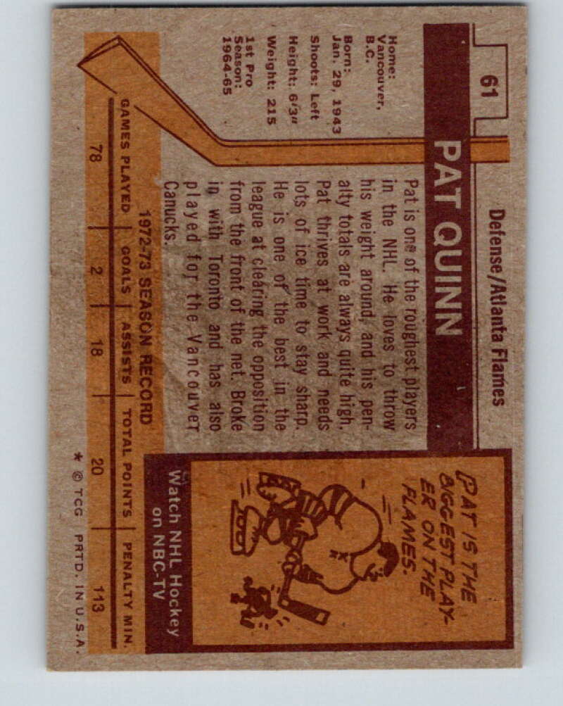 1973-74 Topps #61 Pat Quinn Atlanta Flames V16642