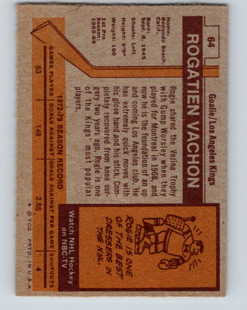 1973-74 Topps #64 Rogie Vachon Los Angeles Kings V16646