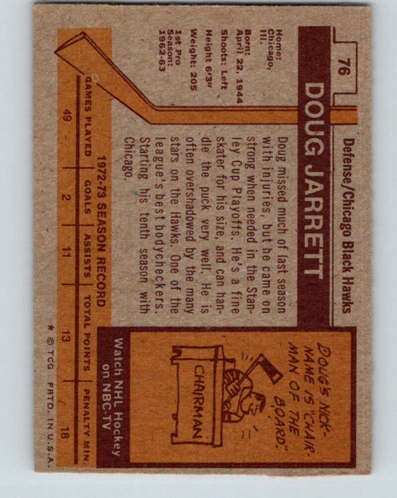 1973-74 Topps #76 Doug Jarrett Chicago Blackhawks V16648