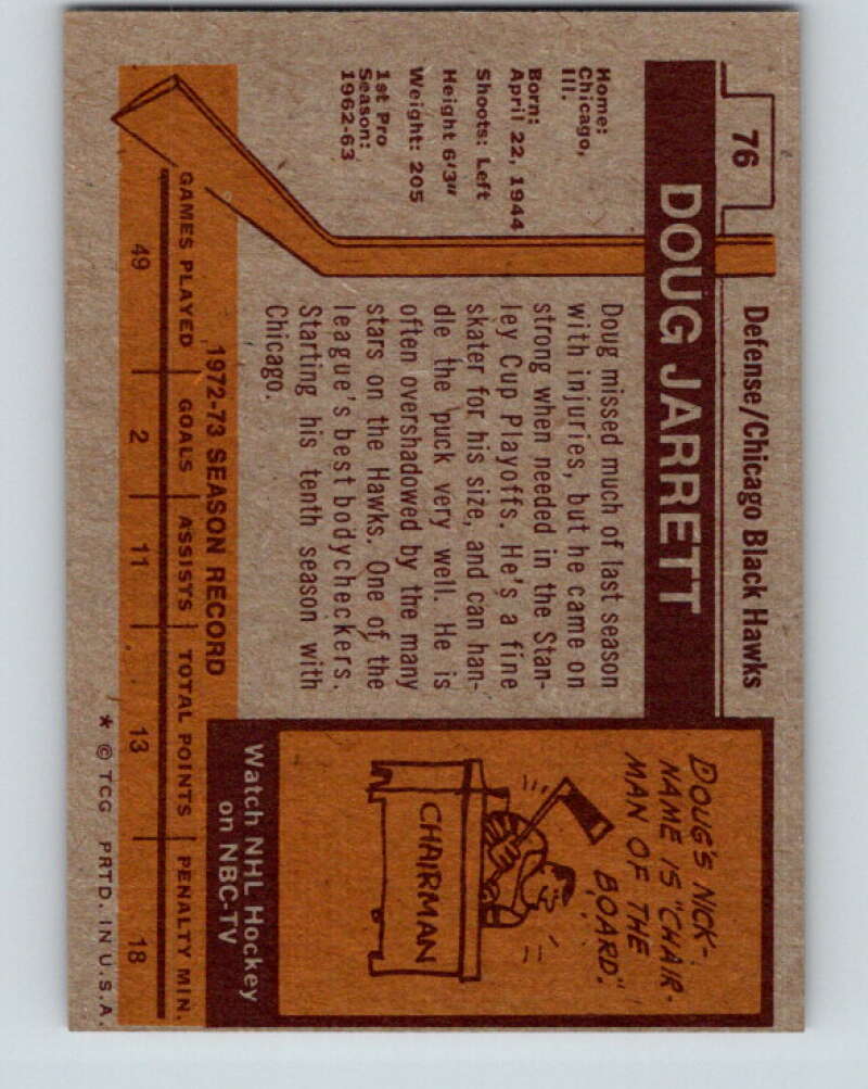 1973-74 Topps #76 Doug Jarrett Chicago Blackhawks V16649