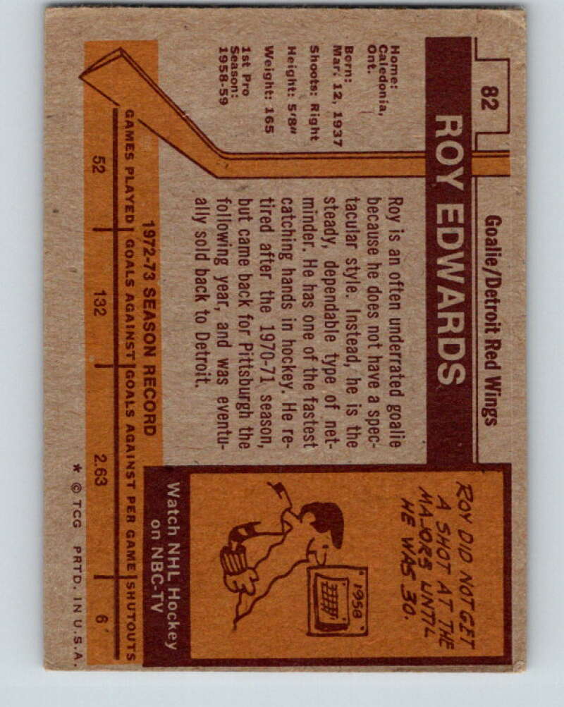 1973-74 Topps #82 Roy Edwards Detroit Red Wings V16650