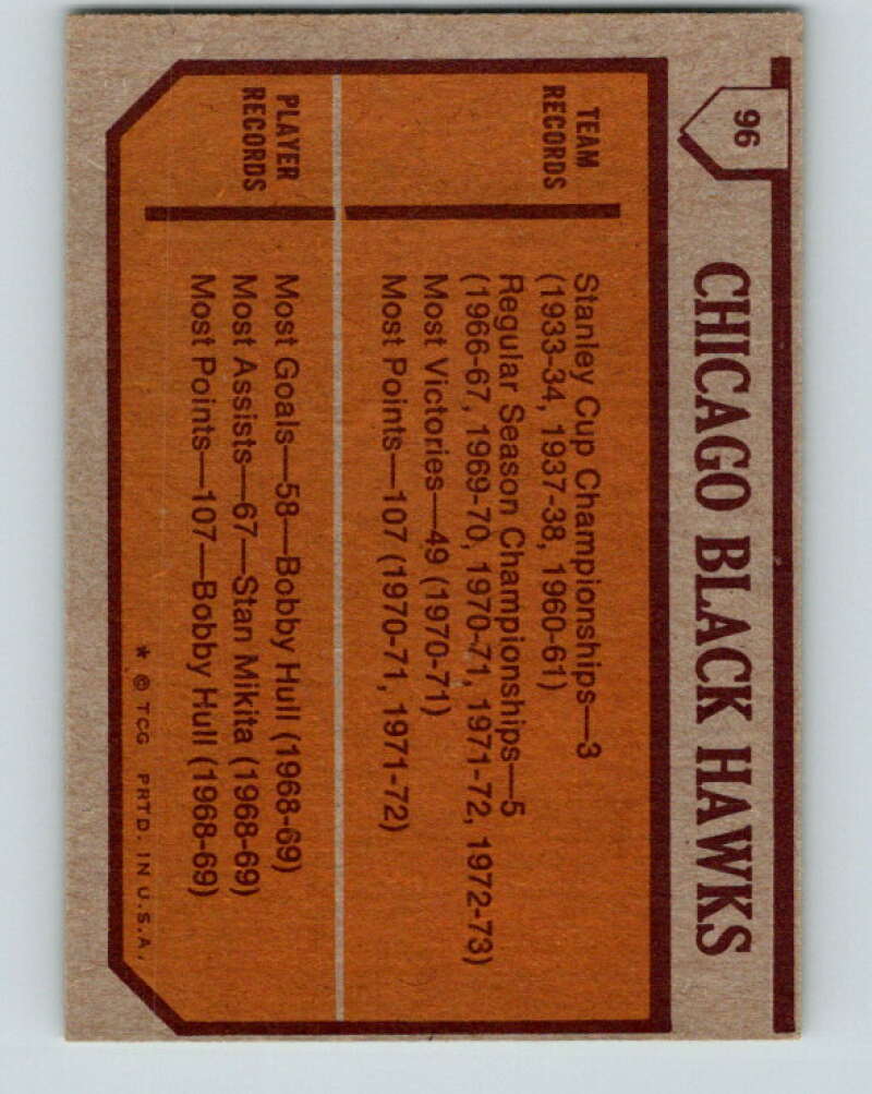 1973-74 Topps #96 Blackhawks Team Chicago Blackhawks V16657