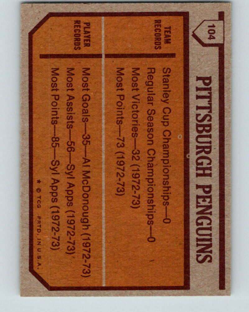 1973-74 Topps #104 Penguins Team Pittsburgh Penguins V16662
