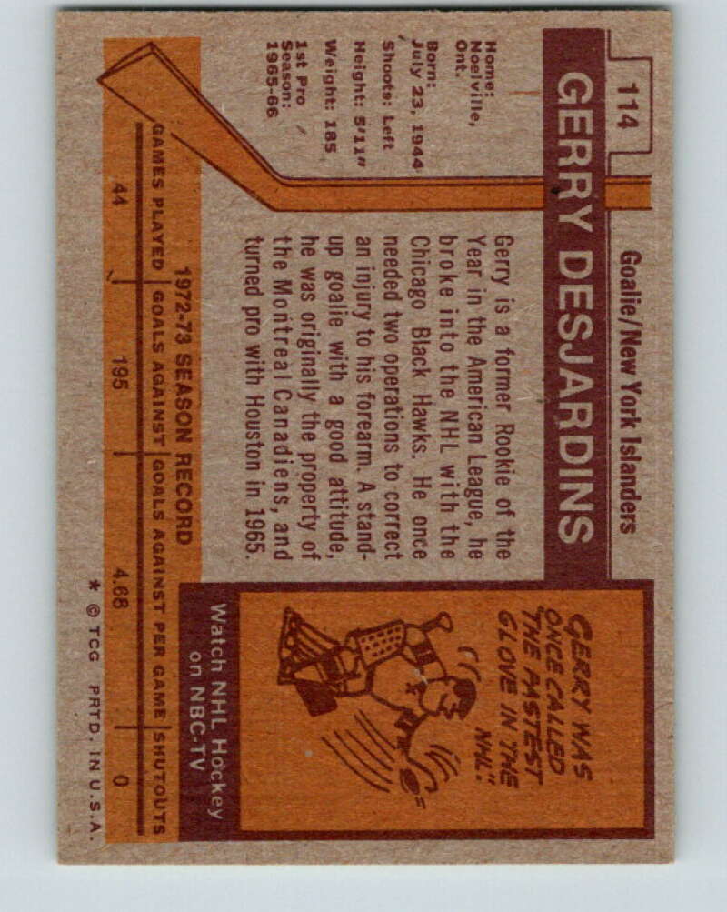 1973-74 Topps #114 Gerry Desjardins New York Islanders V16665