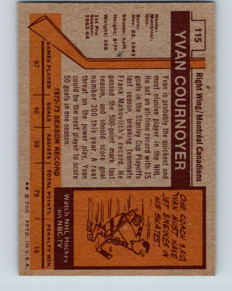 1973-74 Topps #115 Yvan Cournoyer Montreal Canadiens V16666