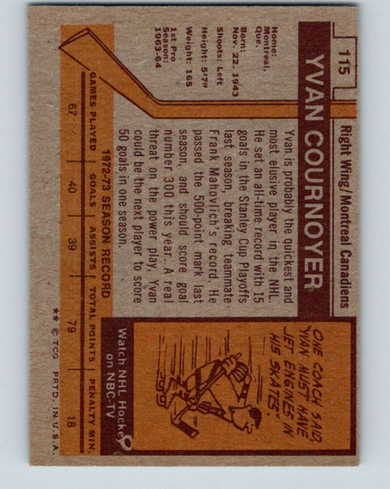 1973-74 Topps #115 Yvan Cournoyer Montreal Canadiens V16667