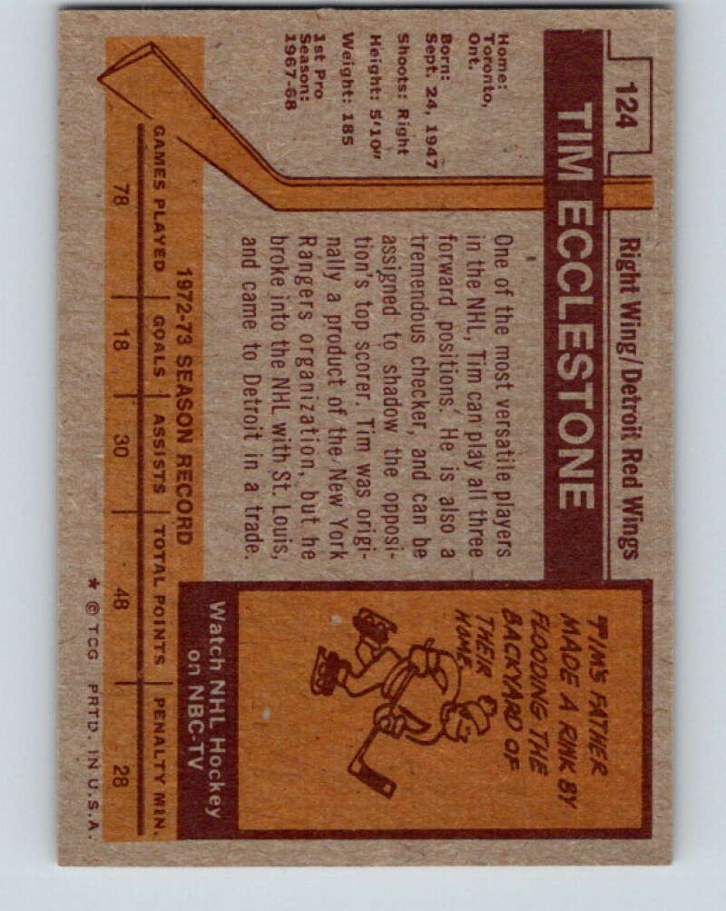 1973-74 Topps #124 Tim Ecclestone Detroit Red Wings V16668