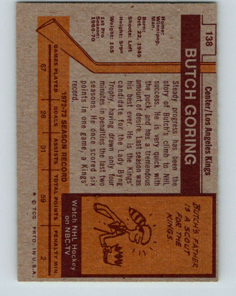 1973-74 Topps #138 Butch Goring Los Angeles Kings V16672