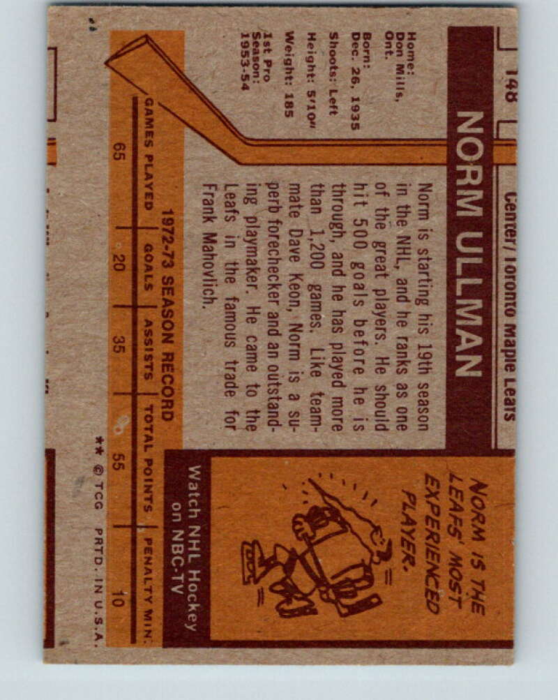 1973-74 Topps #148 Norm Ullman Toronto Maple Leafs V16675
