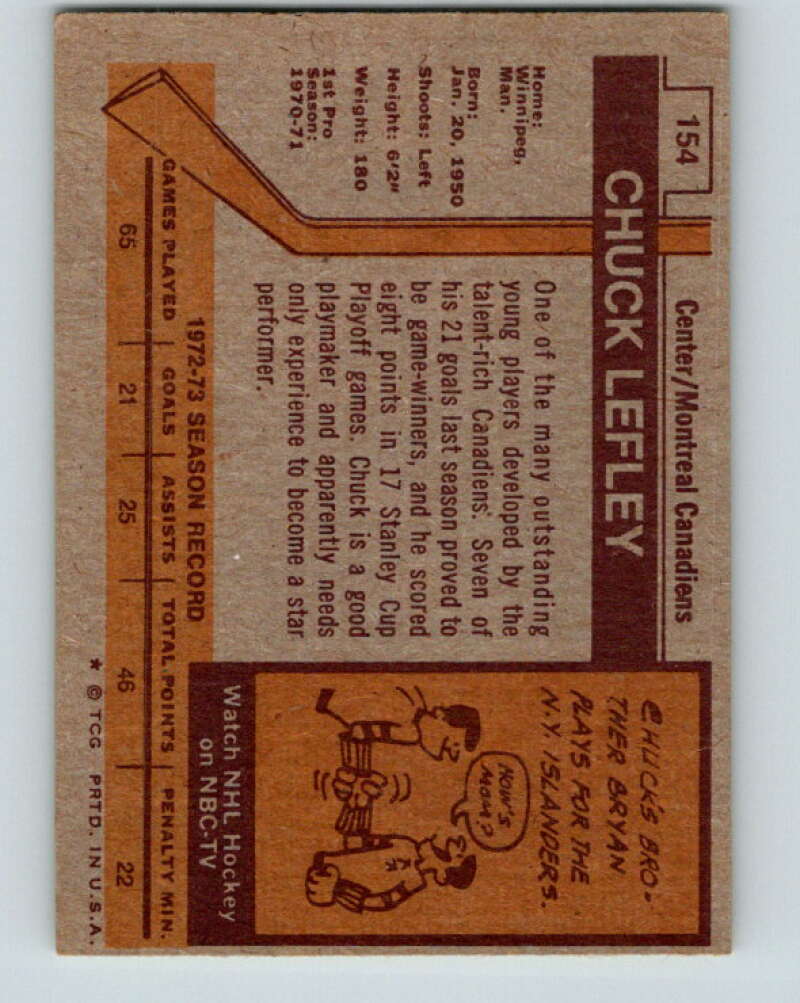 1973-74 Topps #154 Chuck Lefley RC Rookie Canadiens V16676