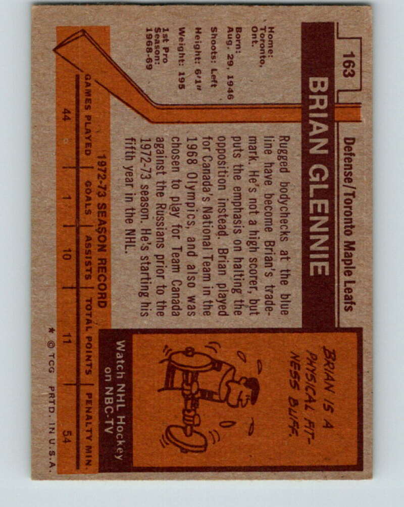 1973-74 Topps #163 Brian Glennie Toronto Maple Leafs V16680