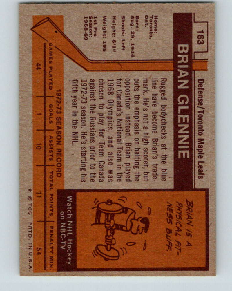1973-74 Topps #163 Brian Glennie Toronto Maple Leafs V16681